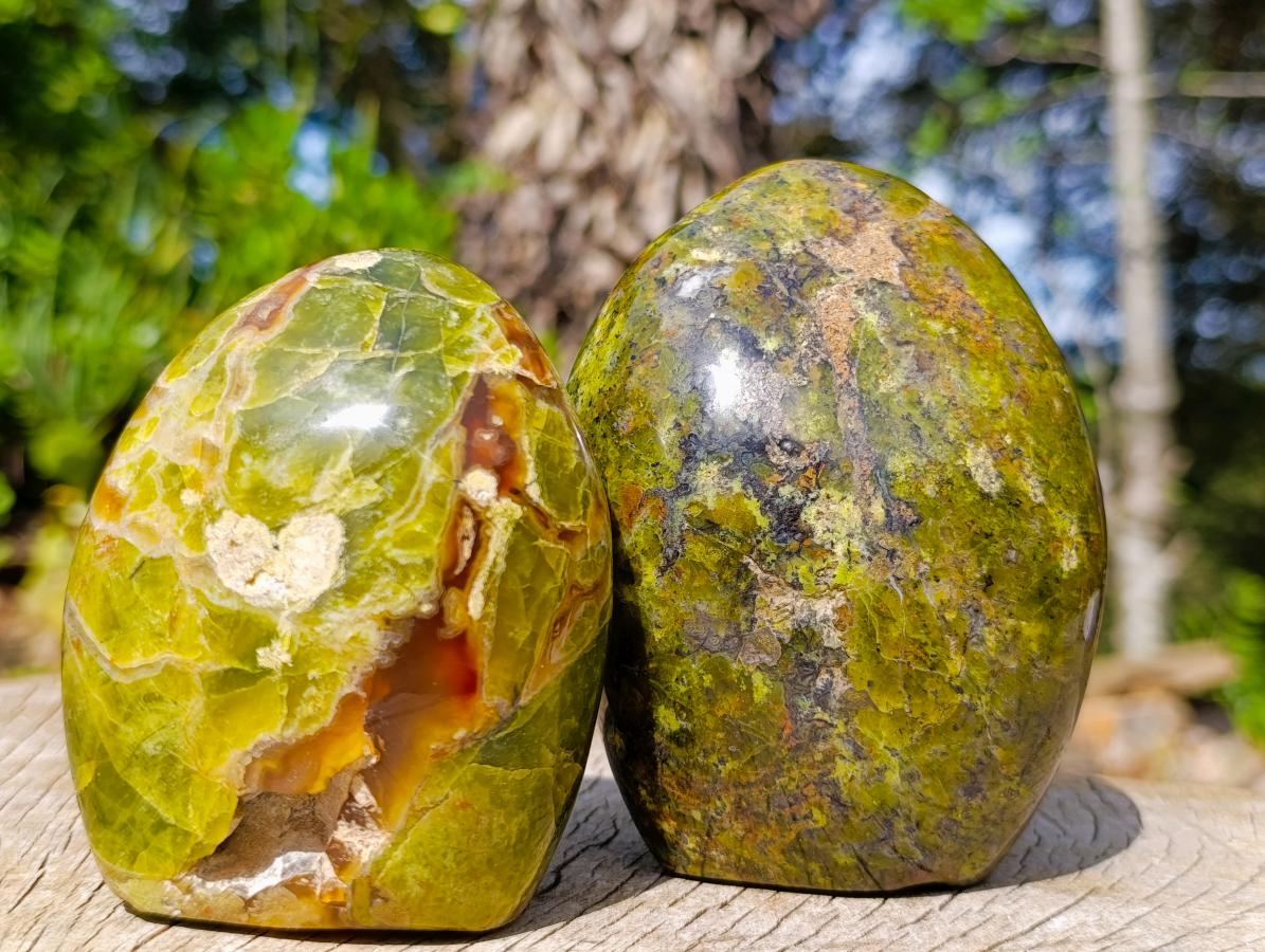 Polished Green Opal Standing Display Pieces x 3 From Betroka, Madagascar - Toprock Gemstones and Minerals 