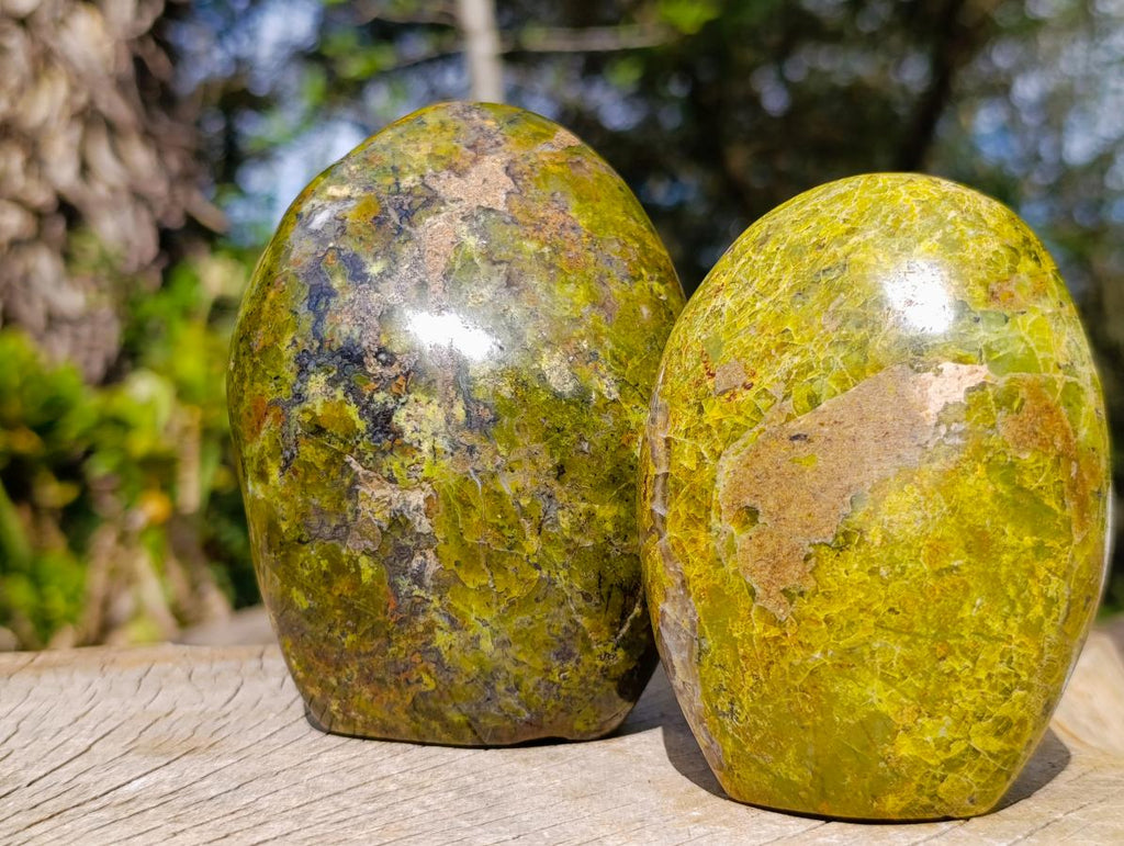 Polished Green Opal Standing Display Pieces x 3 From Betroka, Madagascar - Toprock Gemstones and Minerals 