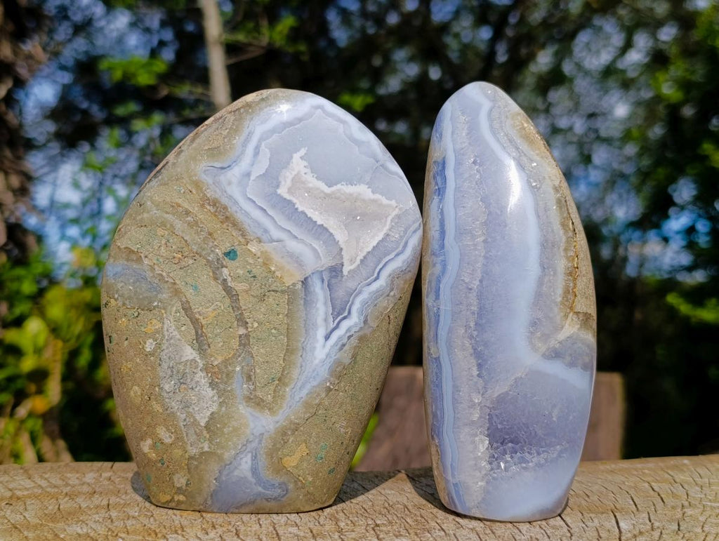 Polished Blue Lace Agate Standing Display Pieces x 2 From Nsanje, Malawi - Toprock Gemstones and Minerals 