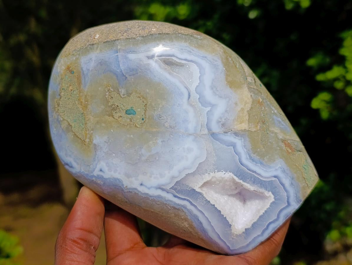 Polished Blue Lace Agate Standing Display Pieces x 2 From Nsanje, Malawi - Toprock Gemstones and Minerals 