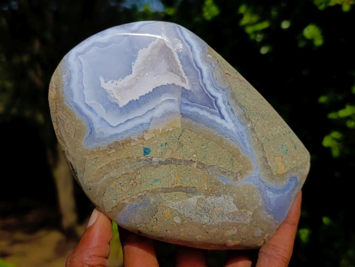 Polished Blue Lace Agate Standing Display Pieces x 2 From Nsanje, Malawi - Toprock Gemstones and Minerals 