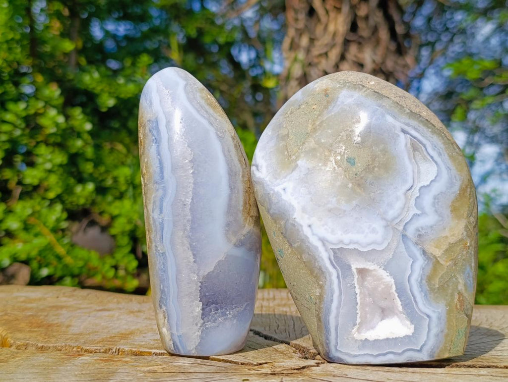 Polished Blue Lace Agate Standing Display Pieces x 2 From Nsanje, Malawi - Toprock Gemstones and Minerals 