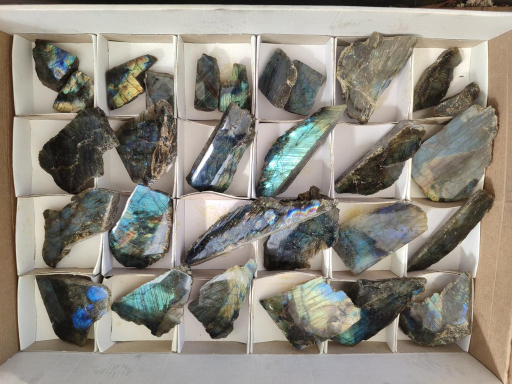 Polished One Side Labradorite Slices x 28 From Madagascar - Toprock Gemstones and Minerals 