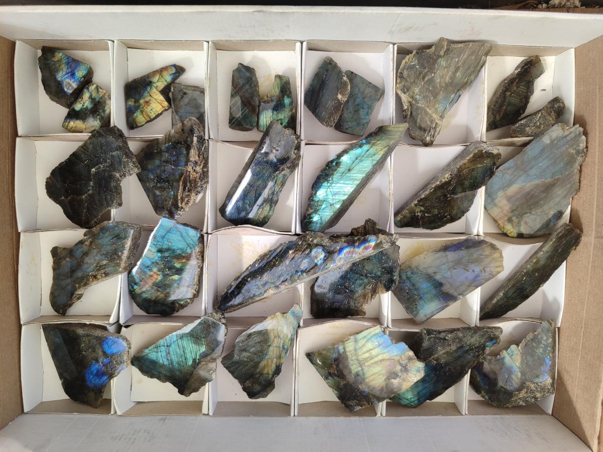 Polished One Side Labradorite Slices x 28 From Madagascar - Toprock Gemstones and Minerals 