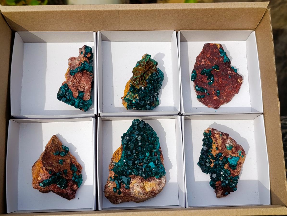Natural Dioptase on Dolomite Specimens x 6 From Likasi, Congo - Toprock Gemstones and Minerals 