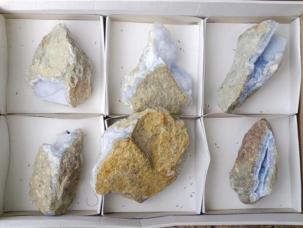 Natural Blue Lace Agate Geode Specimens x 12 From Nsanje, Malawi - Toprock Gemstones and Minerals 