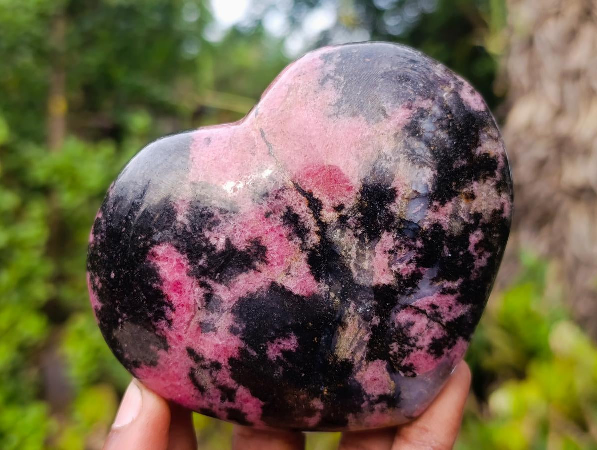 Polished Rhodonite Gemstone Hearts x 2 From Ambindavato, Madagascar - Toprock Gemstones and Minerals 