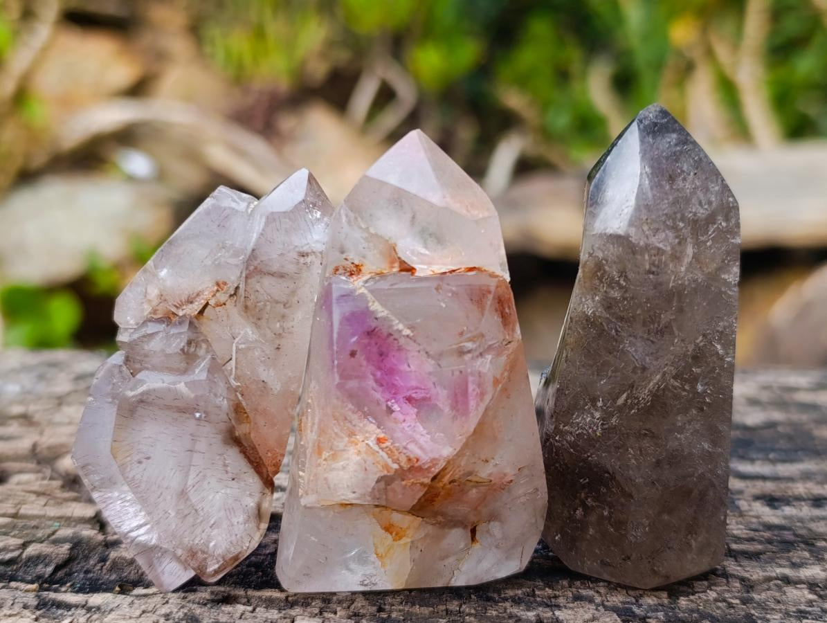 Polished Smokey Amethyst Window Crystals x 12 From Akansobe, Madagascar - Toprock Gemstones and Minerals 