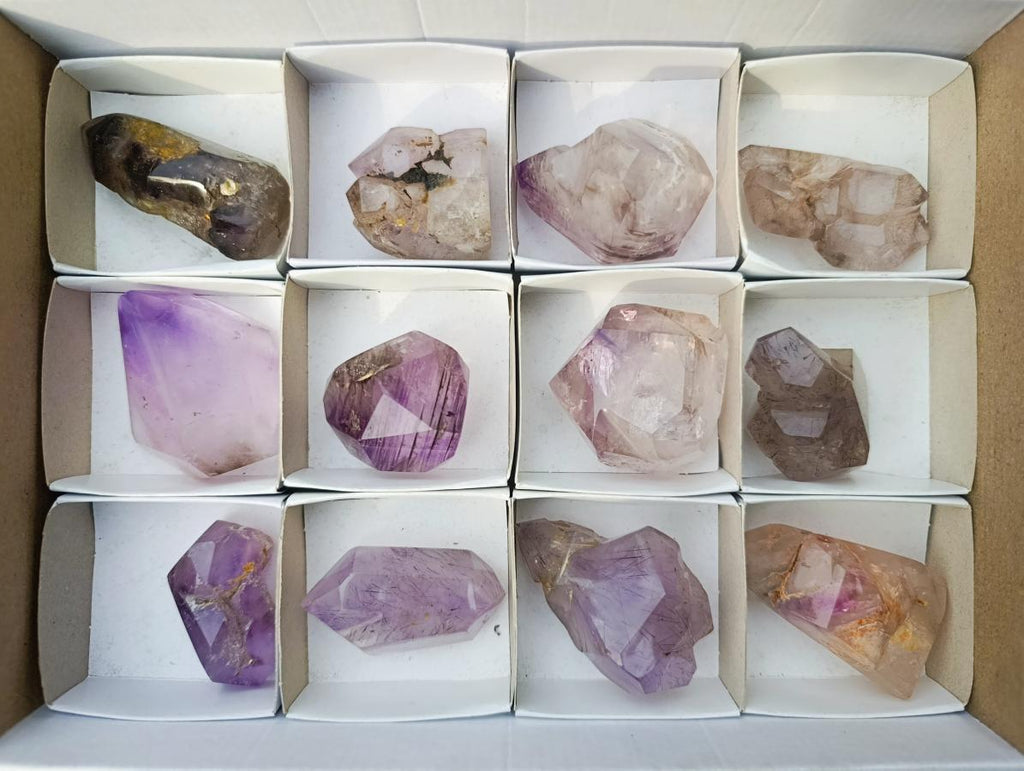 Polished Smokey Amethyst Window Crystals x 12 From Akansobe, Madagascar - Toprock Gemstones and Minerals 