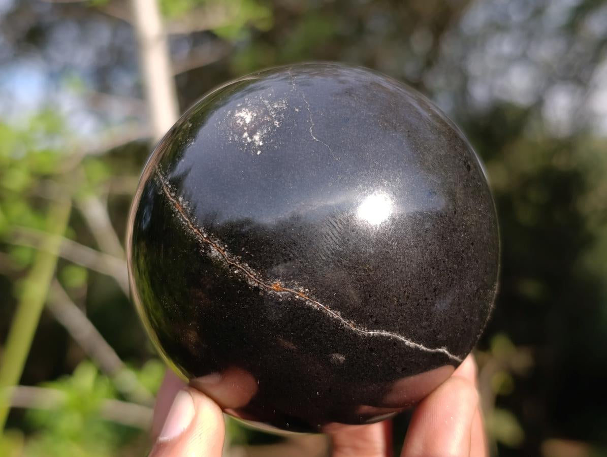 Polished Black Basalt Spheres x 3 From Madagascar - Toprock Gemstones and Minerals 