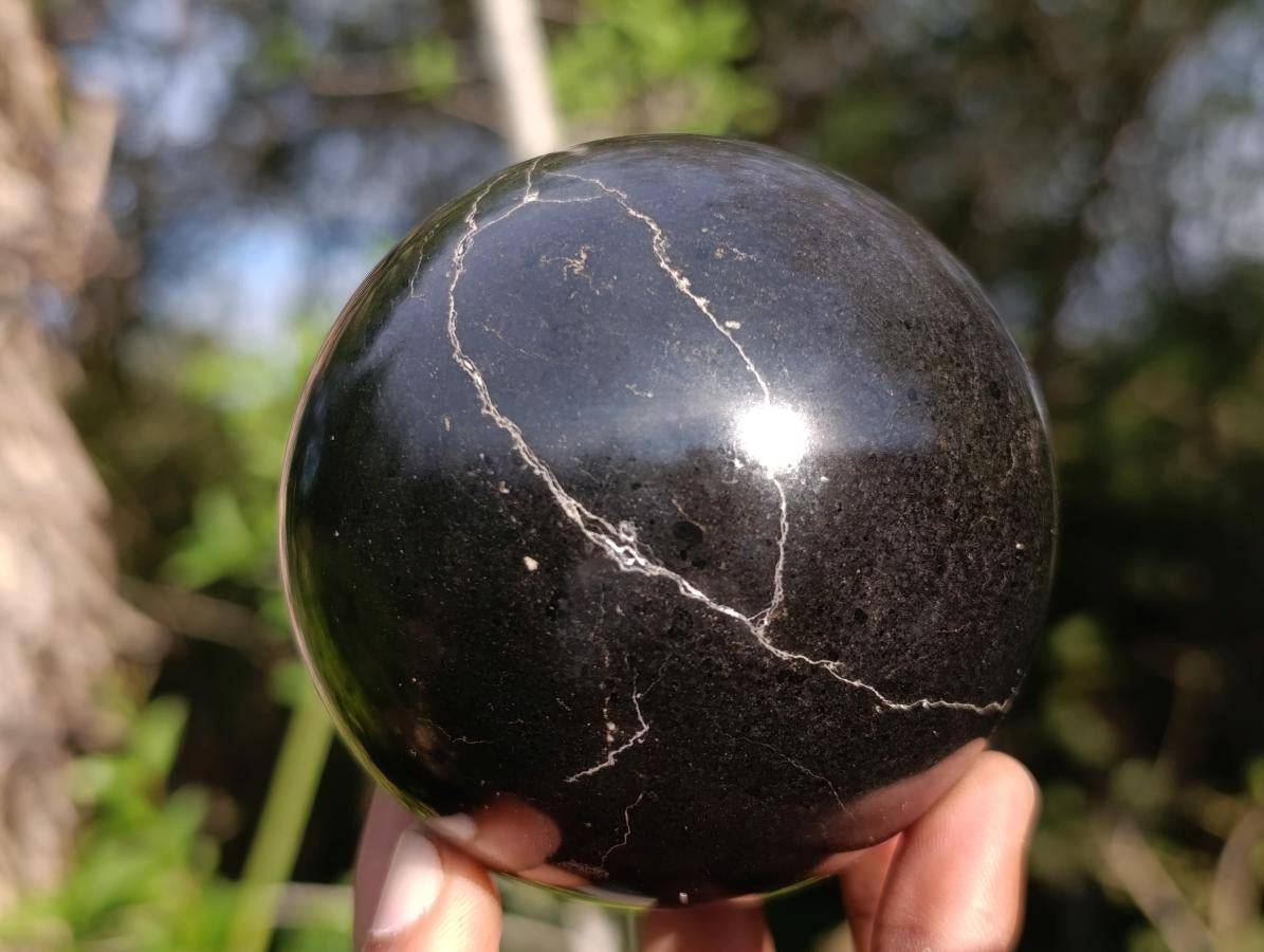 Polished Black Basalt Spheres x 3 From Madagascar - Toprock Gemstones and Minerals 