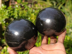 Polished Black Basalt Spheres x 3 From Madagascar - Toprock Gemstones and Minerals 