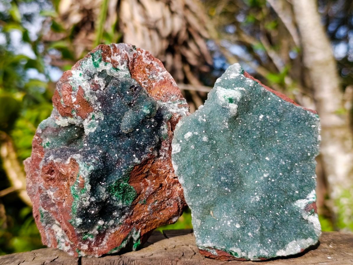 Natural Drusy Quartz Coated Ball Malachite on Dolomite Specimens x 2 From Mindingi Mine, Kambove, Congo - Toprock Gemstones and Minerals 