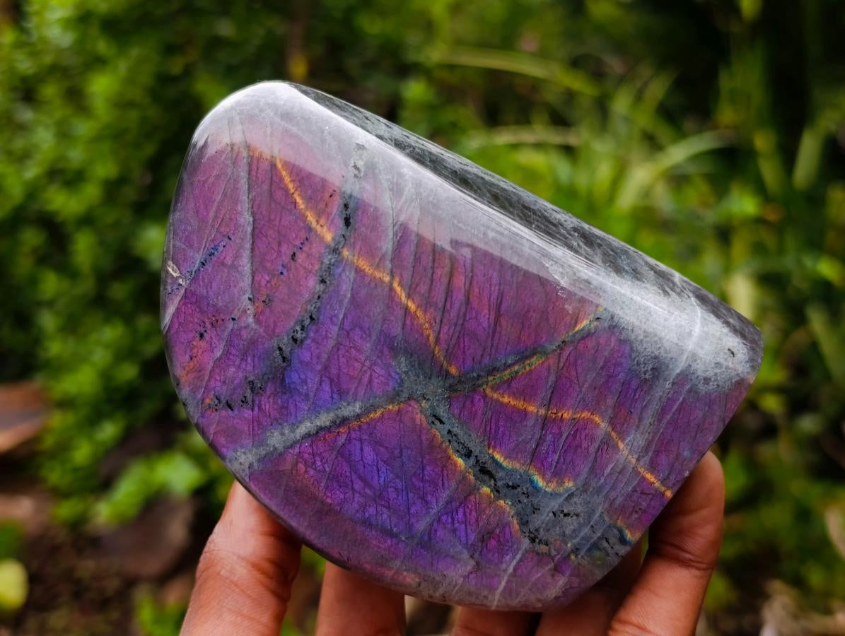 Polished Rare Purple Sunset Flash Labradorite Standing Display Pieces x 2 From Madagascar