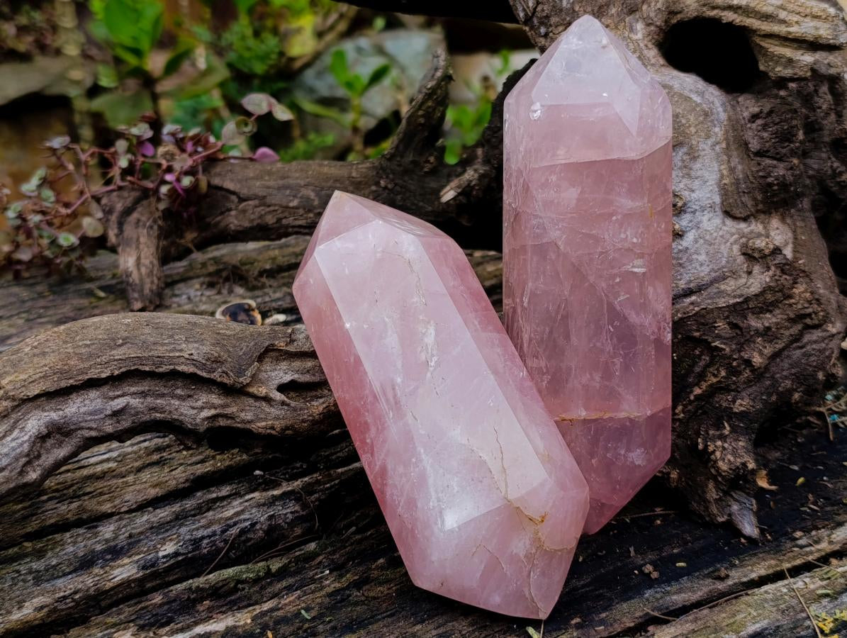 Polished Double Terminated Gemmy Rose Quartz Crystals x 6 From Madagascar