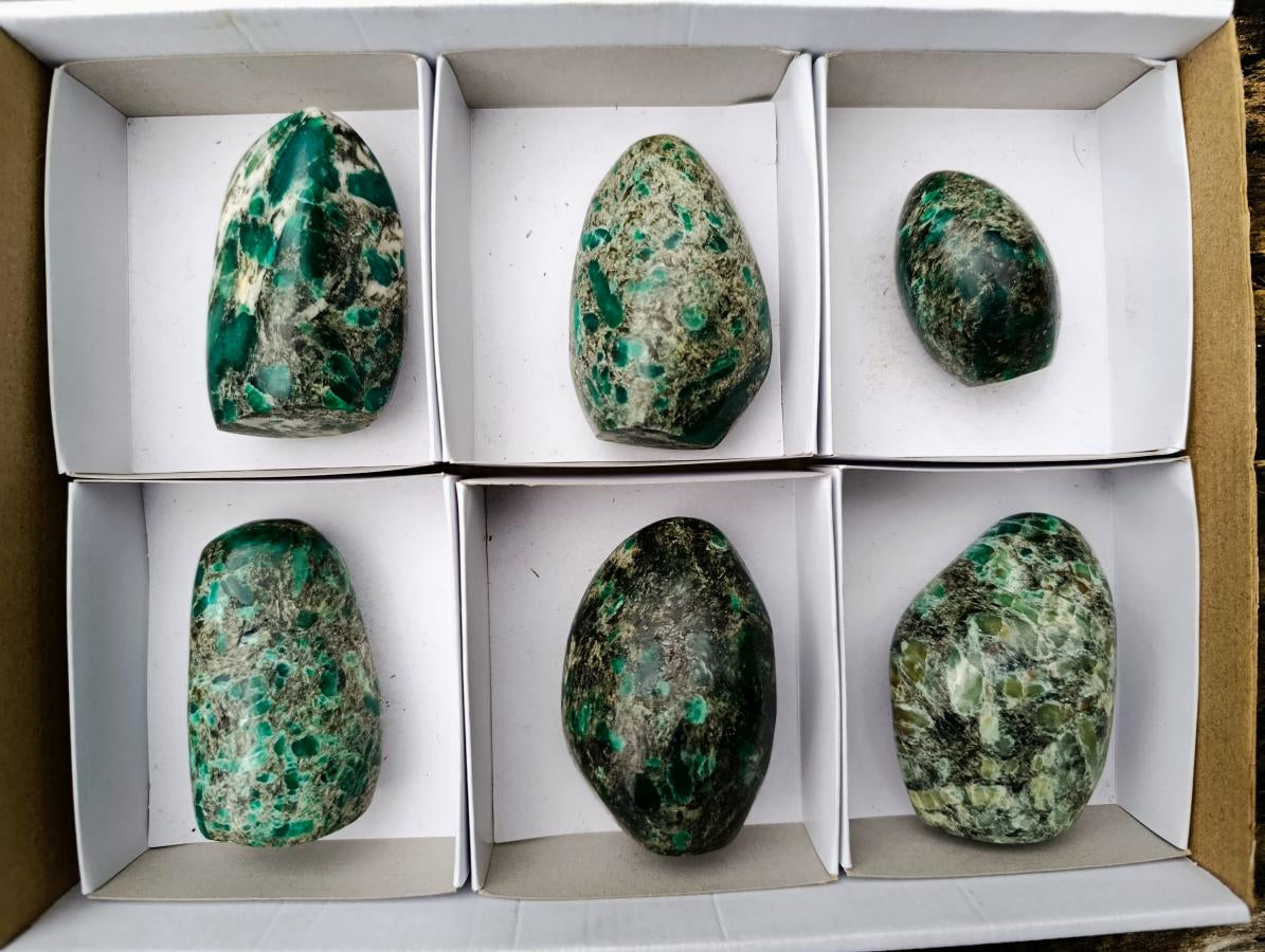 Polished Emerald Mica 'Mutokolite' Standing Display Pieces x 6 From Mutoko, Zimbabwe - Toprock Gemstones and Minerals 