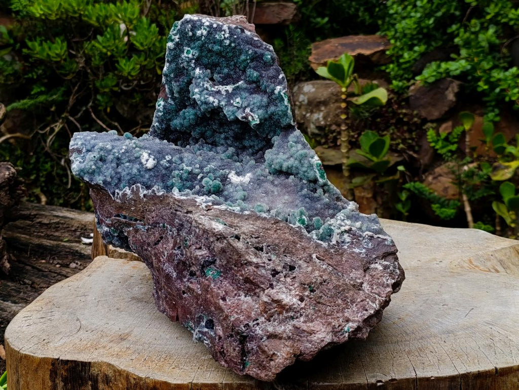 Natural XXL Ball Malachite and Drusy Quartz on Red Dolomite Specimen x 1 From Mindingi Mine, Kambove, Congo - Toprock Gemstones and Minerals 