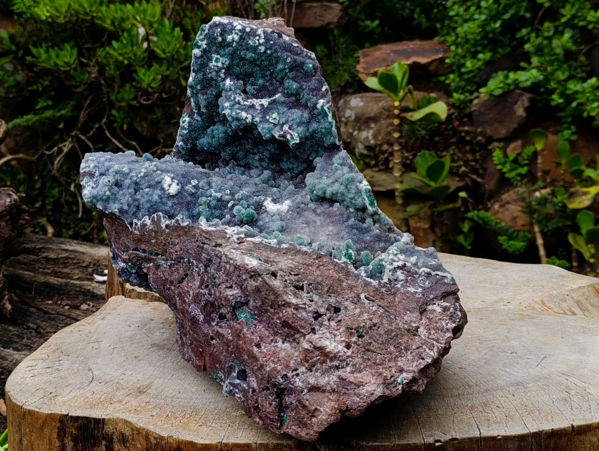 Natural XXL Ball Malachite and Drusy Quartz on Red Dolomite Specimen x 1 From Mindingi Mine, Kambove, Congo - Toprock Gemstones and Minerals 