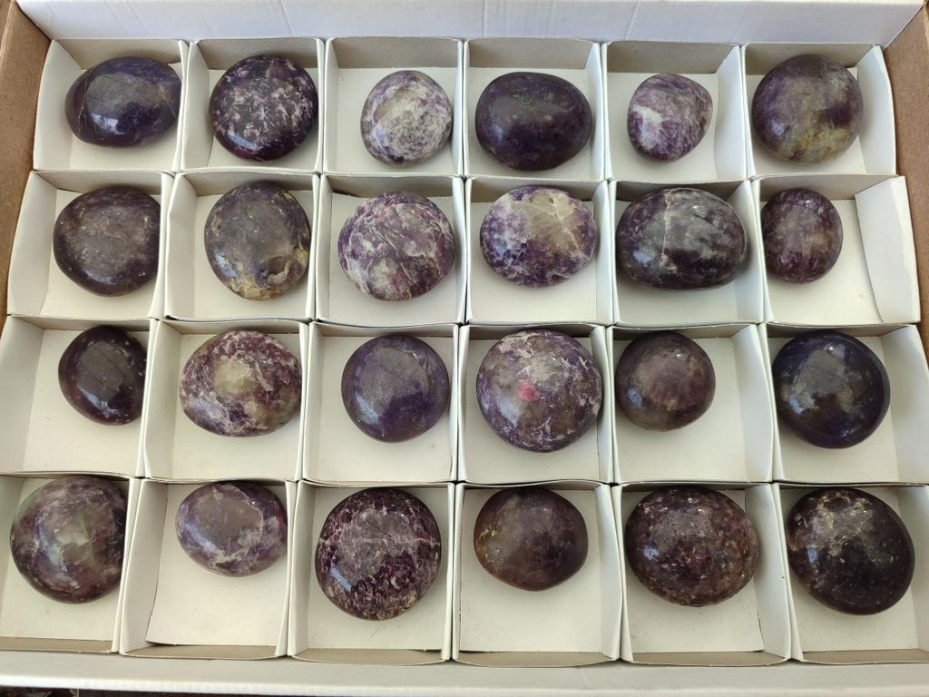 Polished Lepidolite with Pink Rubellite Palm Stones x 24 From Ambatondrazaka, Madagascar - Toprock Gemstones and Minerals 