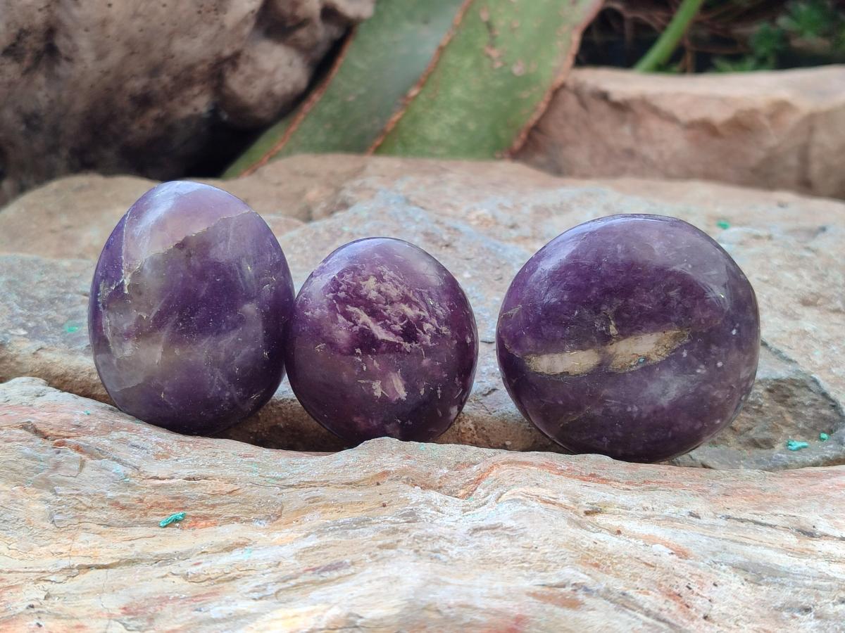 Polished Lepidolite with Pink Rubellite Palm Stones x 24 From Ambatondrazaka, Madagascar - Toprock Gemstones and Minerals 