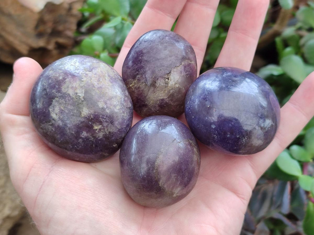 Polished Lepidolite with Pink Rubellite Palm Stones x 24 From Ambatondrazaka, Madagascar - Toprock Gemstones and Minerals 