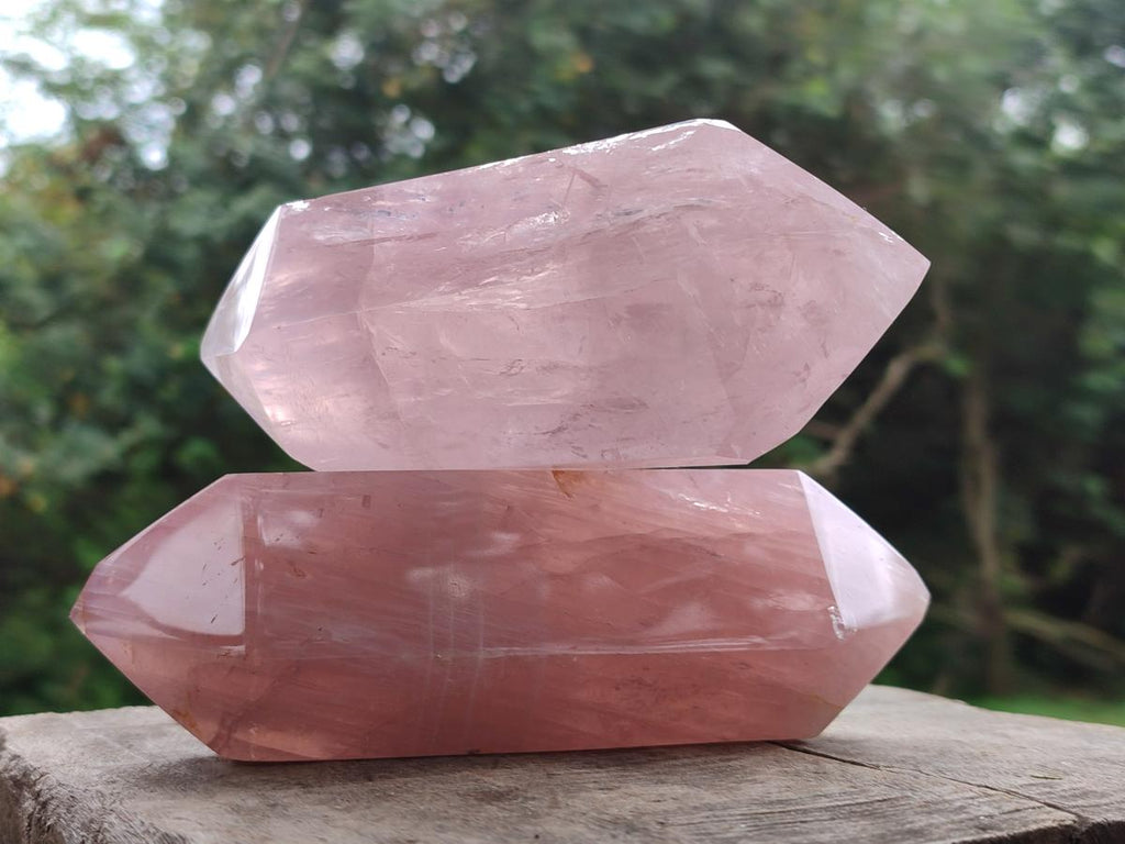 Polished Double Terminated Gemmy Rose Quartz Crystals x 2 From Madagascar - Toprock Gemstones and Minerals 