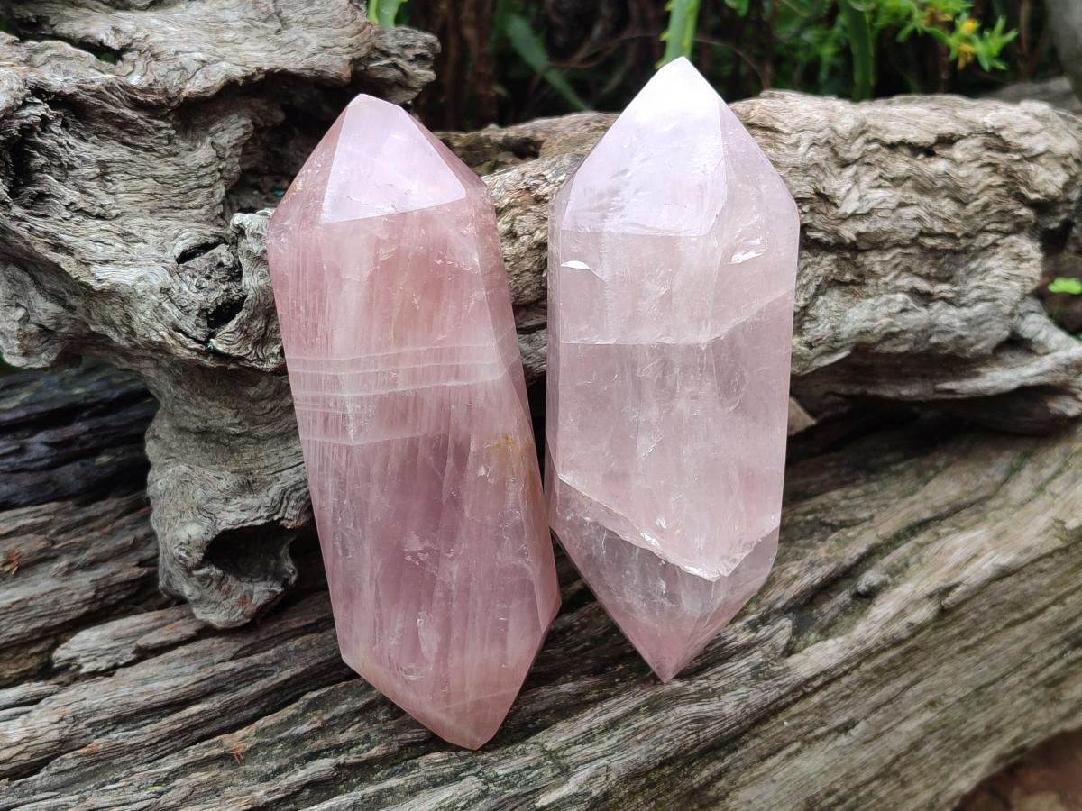 Polished Double Terminated Gemmy Rose Quartz Crystals x 2 From Madagascar - Toprock Gemstones and Minerals 
