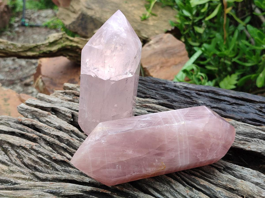 Polished Double Terminated Gemmy Rose Quartz Crystals x 2 From Madagascar - Toprock Gemstones and Minerals 