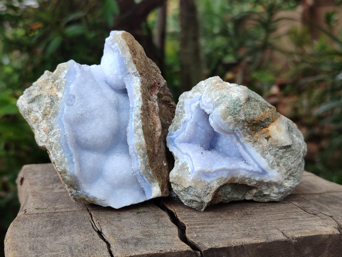 Natural Blue Lace Agate Geode Specimens x 6 From Nsanje, Malawi - Toprock Gemstones and Minerals 