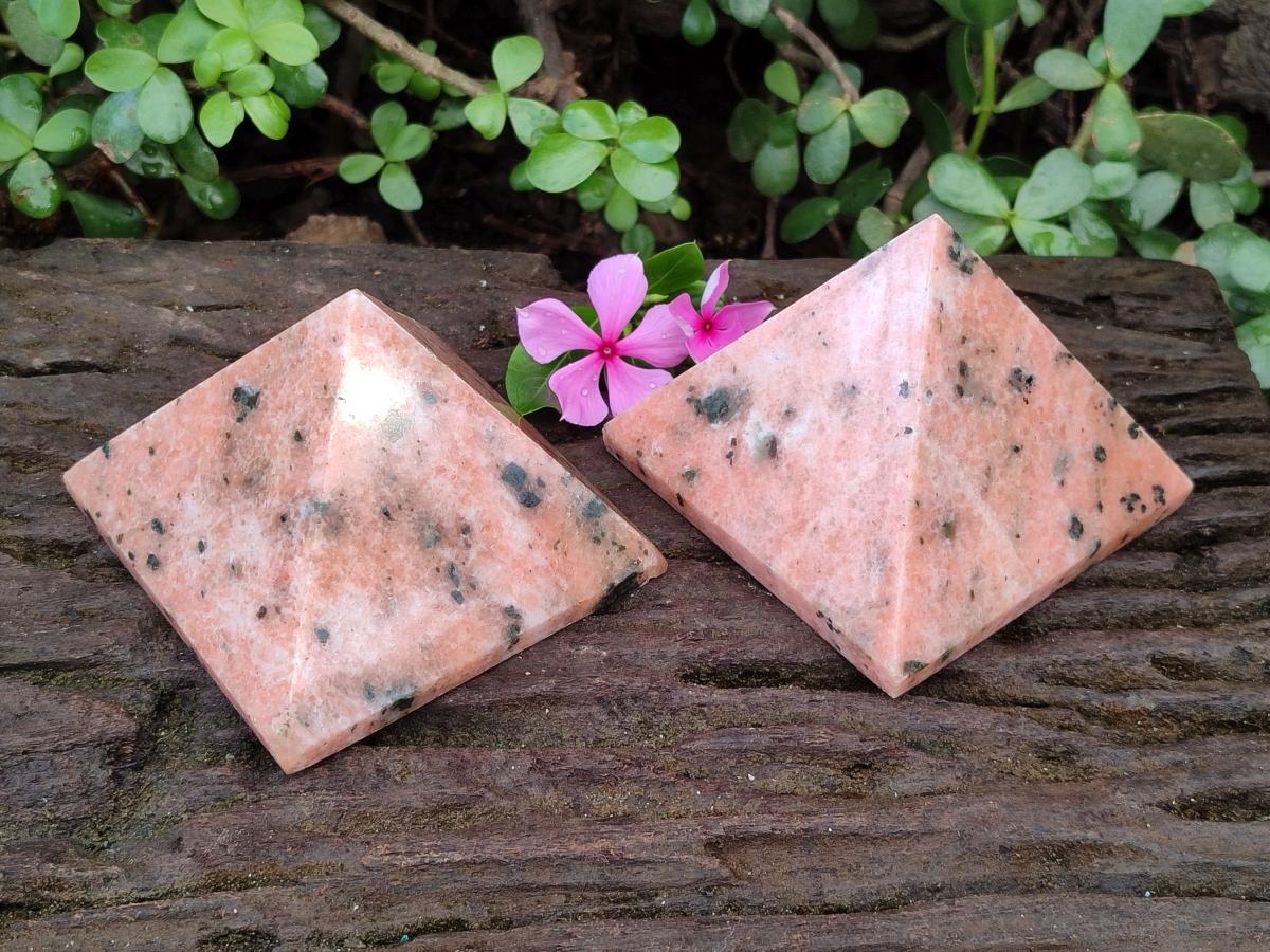 Polished Orange Calcite with Biotite Mica Pyramids x 2 From Madagascar - Toprock Gemstones and Minerals 