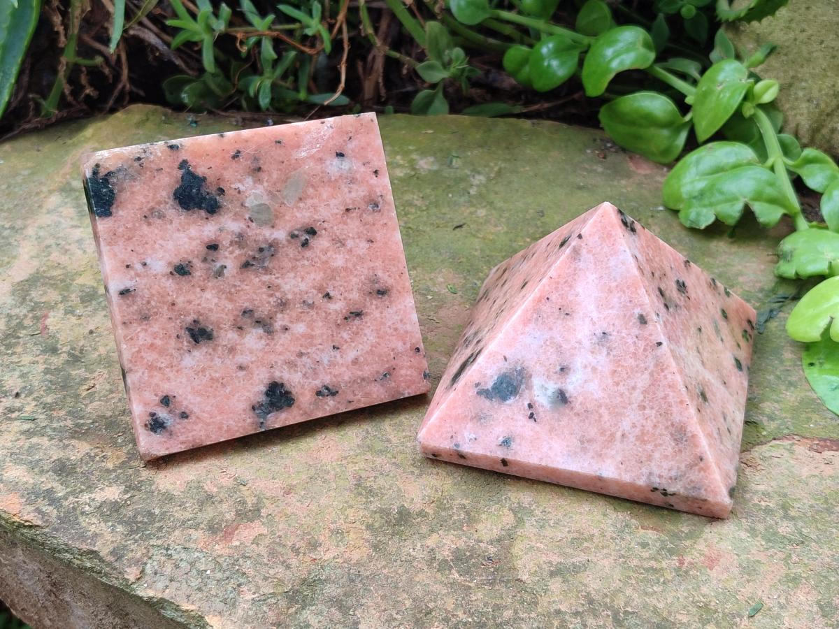 Polished Orange Calcite with Biotite Mica Pyramids x 2 From Madagascar - Toprock Gemstones and Minerals 