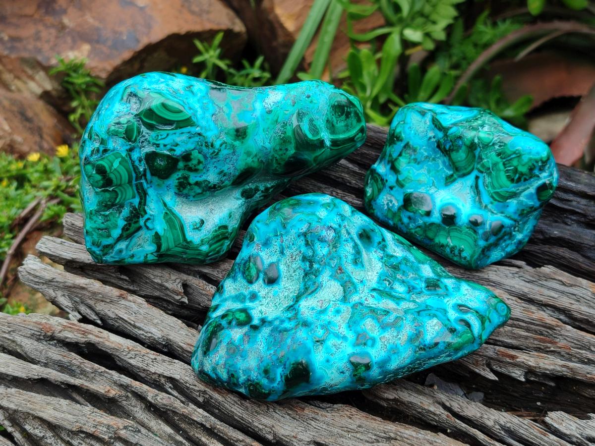 Polished Malacolla Free Forms x 3 From Kulukuluku, Congo - Toprock Gemstones and Minerals 