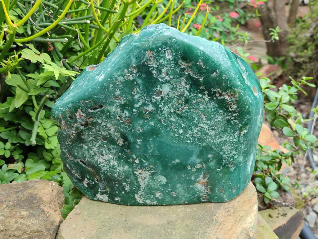 Polished On One Side XL Mtorolite Chrysoprase Standing Display Piece x 1 From Mutorashanga, Zimbabwe - Toprock Gemstones and Minerals 