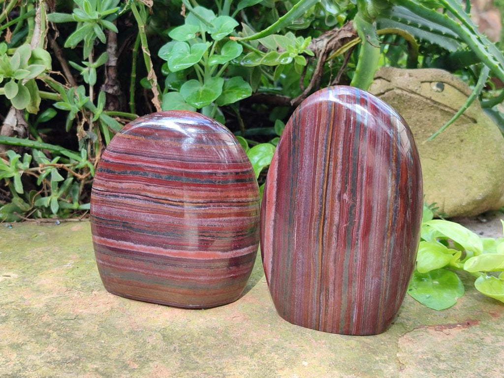 Polished Banded Tiger Iron Standing Display Pieces x 2 From South Africa - Toprock Gemstones and Minerals 