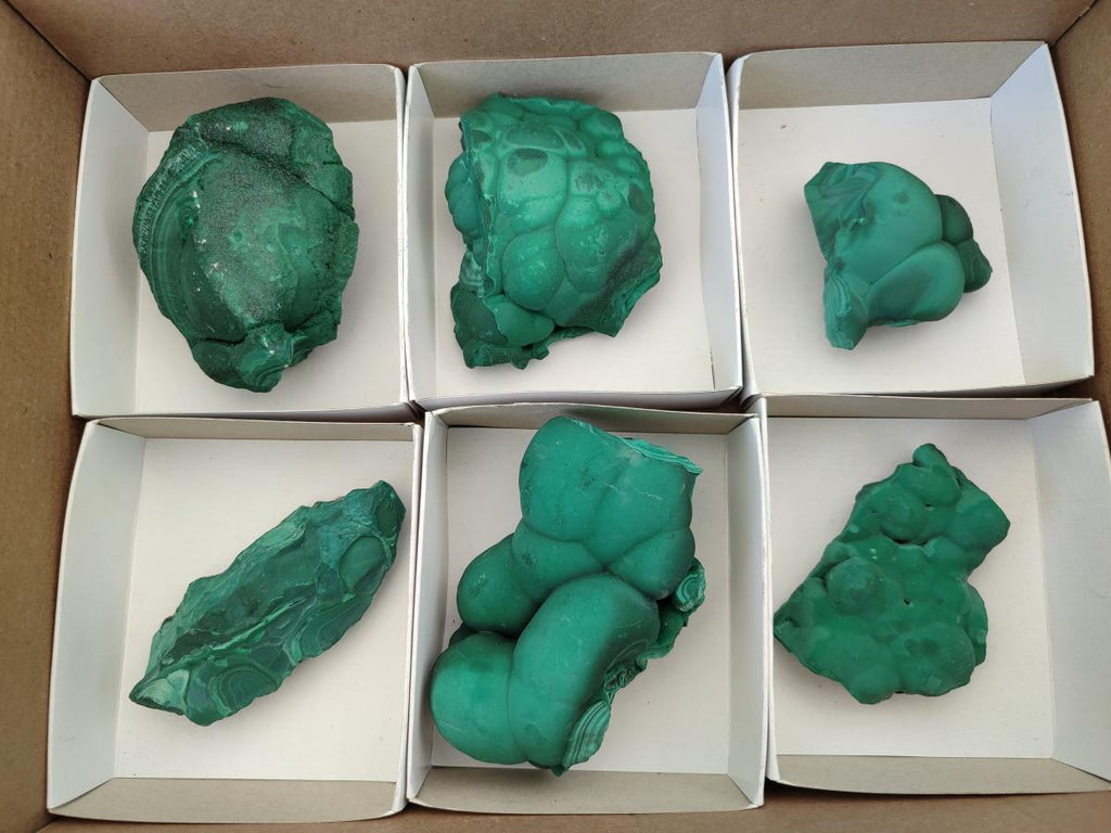 Natural Botryoidal Malachite Specimens x 6 From Congo - Toprock Gemstones and Minerals 