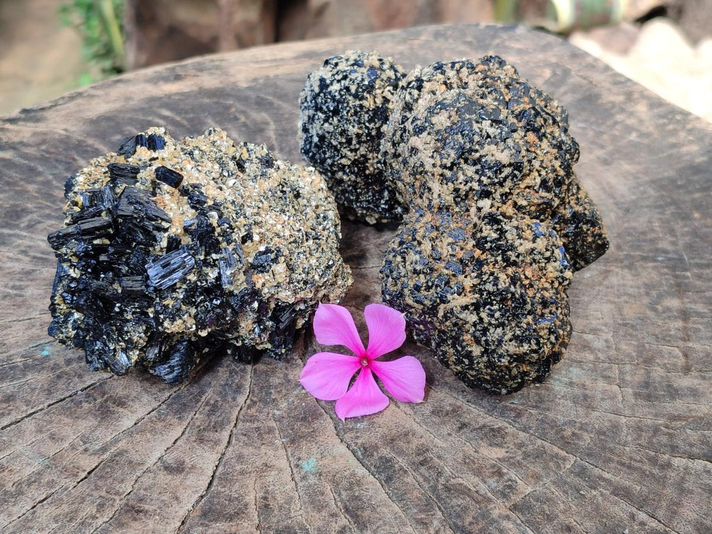 Natural Schorl Black Tourmaline with Muscovite Mica Specimens x 2 From Erongo, Namibia - Toprock Gemstones and Minerals 