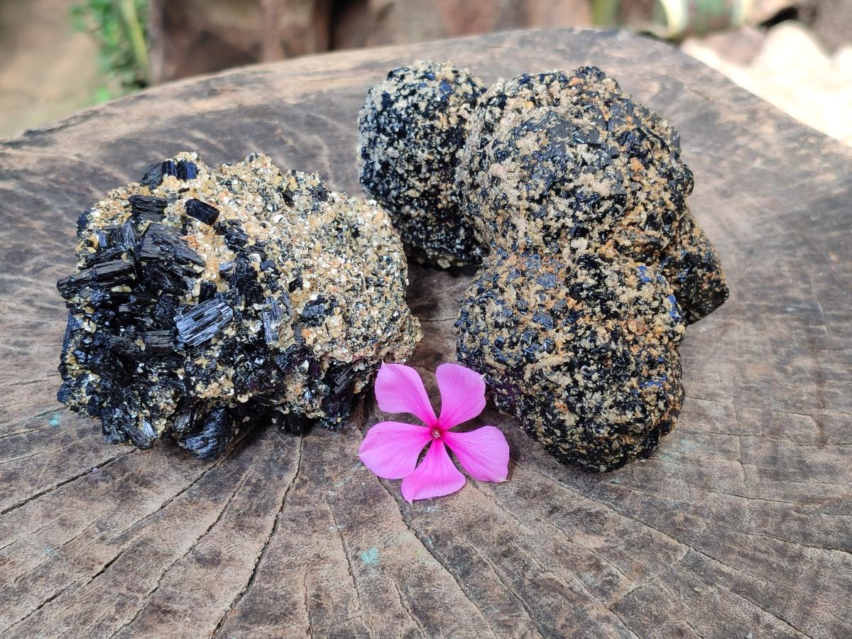 Natural Schorl Black Tourmaline with Muscovite Mica Specimens x 2 From Erongo, Namibia - Toprock Gemstones and Minerals 
