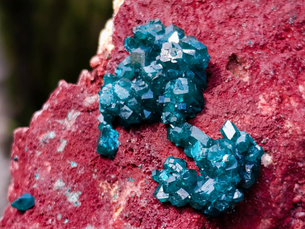 Natural Dioptase on Red Dolomite Specimens x 2 From Likasi, Congo - Toprock Gemstones and Minerals 