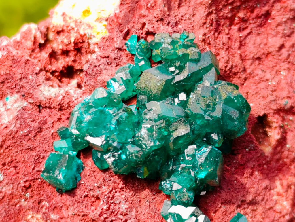 Natural Dioptase on Red Dolomite Specimens x 2 From Likasi, Congo - Toprock Gemstones and Minerals 