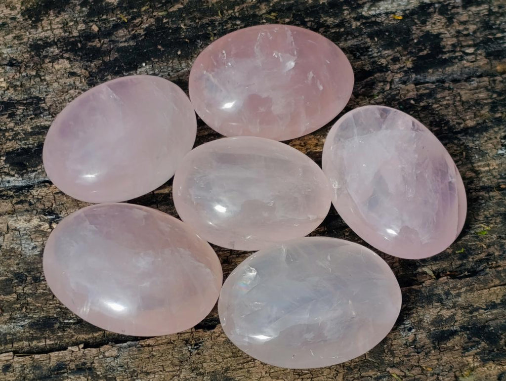 Polished Gemmy Rose Quartz Palm Stones x 35 From Madagascar - Toprock Gemstones and Minerals 