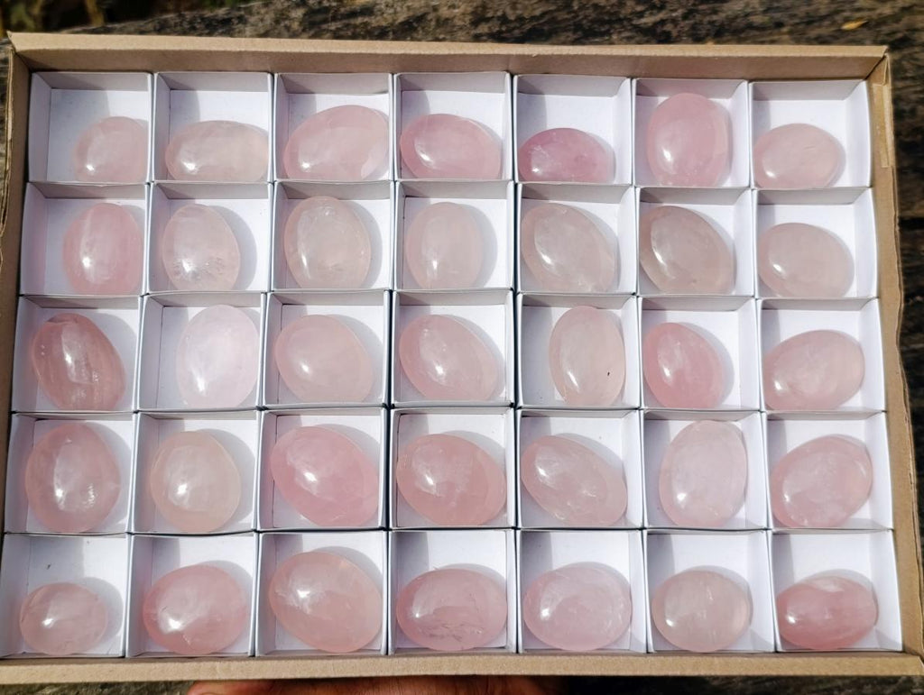Polished Gemmy Rose Quartz Palm Stones x 35 From Madagascar - Toprock Gemstones and Minerals 