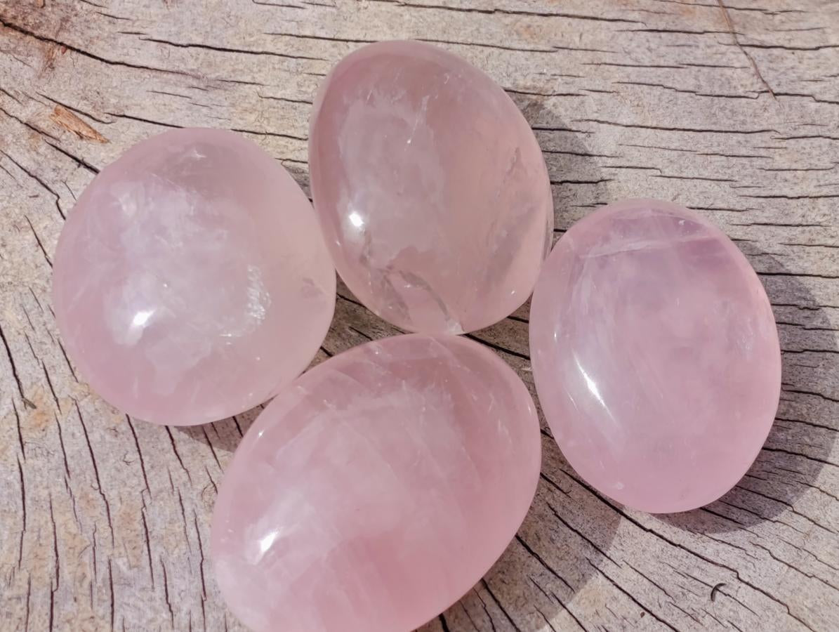 Polished Gemmy Rose Quartz Palm Stones x 35 From Madagascar - Toprock Gemstones and Minerals 