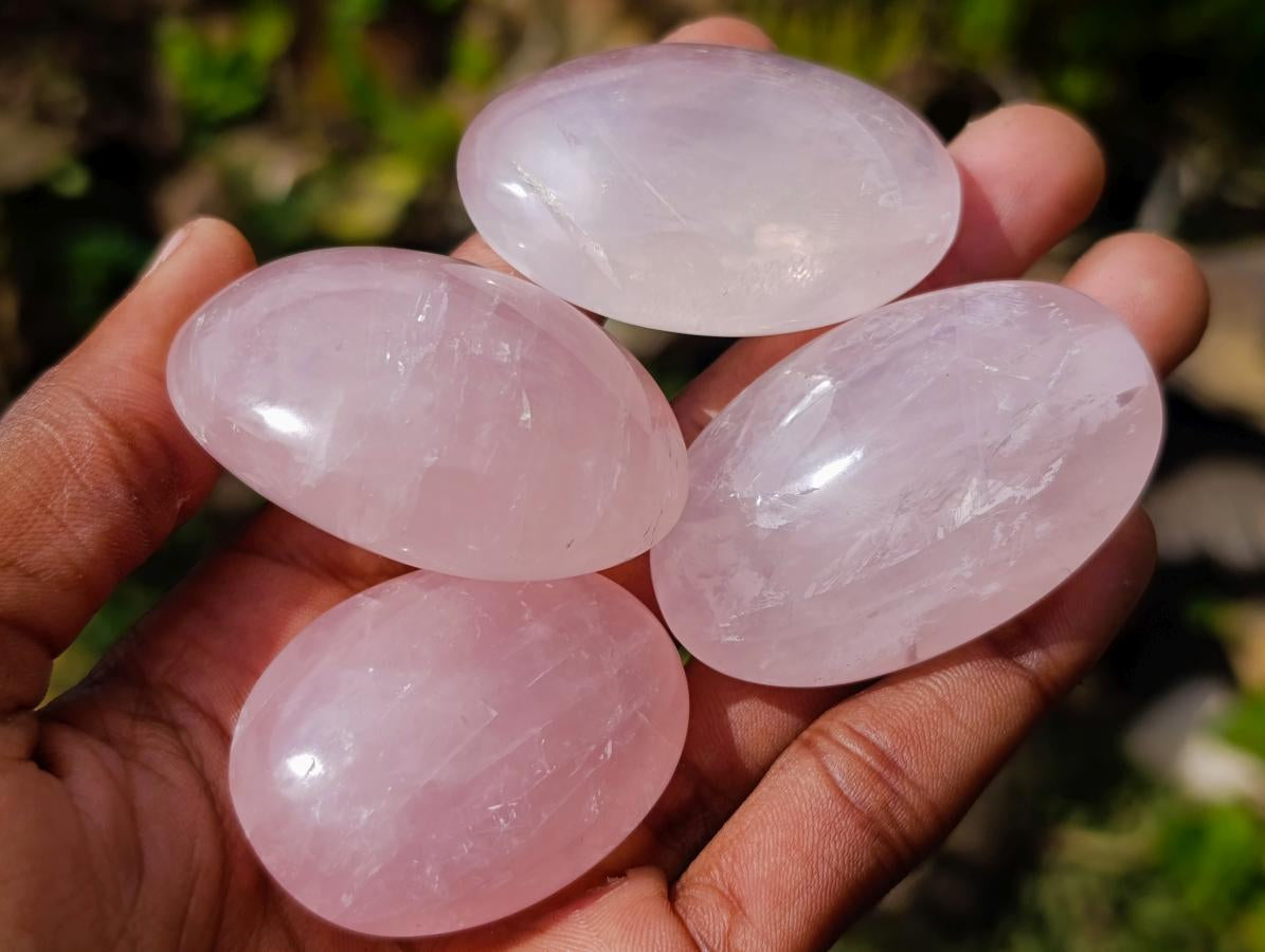 Polished Gemmy Rose Quartz Palm Stones x 35 From Madagascar - Toprock Gemstones and Minerals 