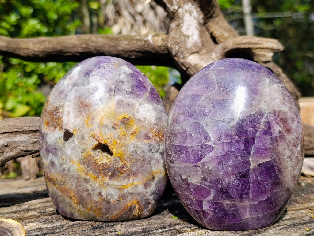 Polished Purple Chevron Amethyst Standing Display Pieces x 2 From Madagascar - Toprock Gemstones and Minerals 