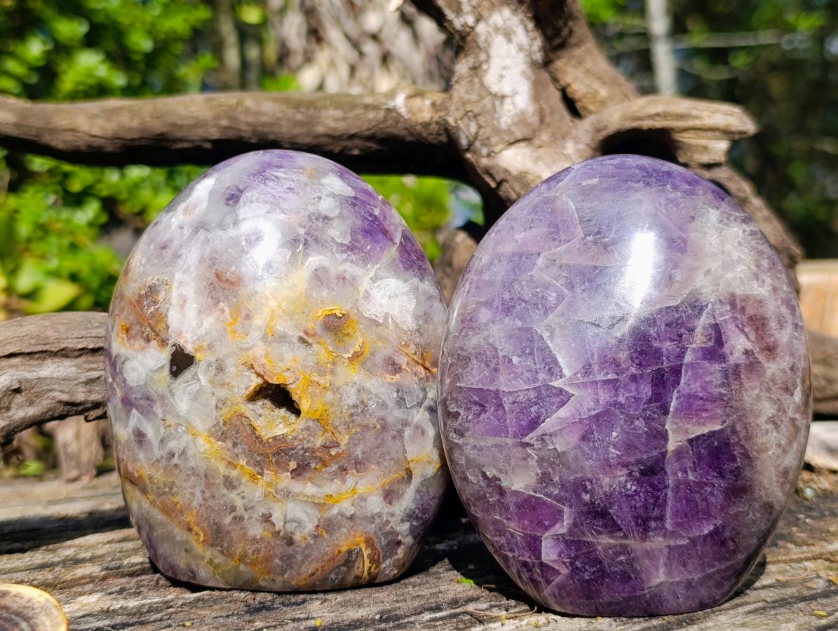 Polished Purple Chevron Amethyst Standing Display Pieces x 2 From Madagascar - Toprock Gemstones and Minerals 
