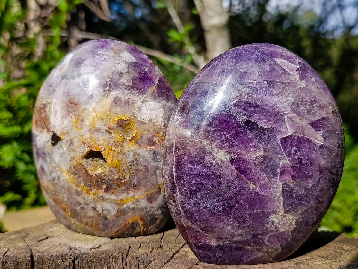 Polished Purple Chevron Amethyst Standing Display Pieces x 2 From Madagascar - Toprock Gemstones and Minerals 
