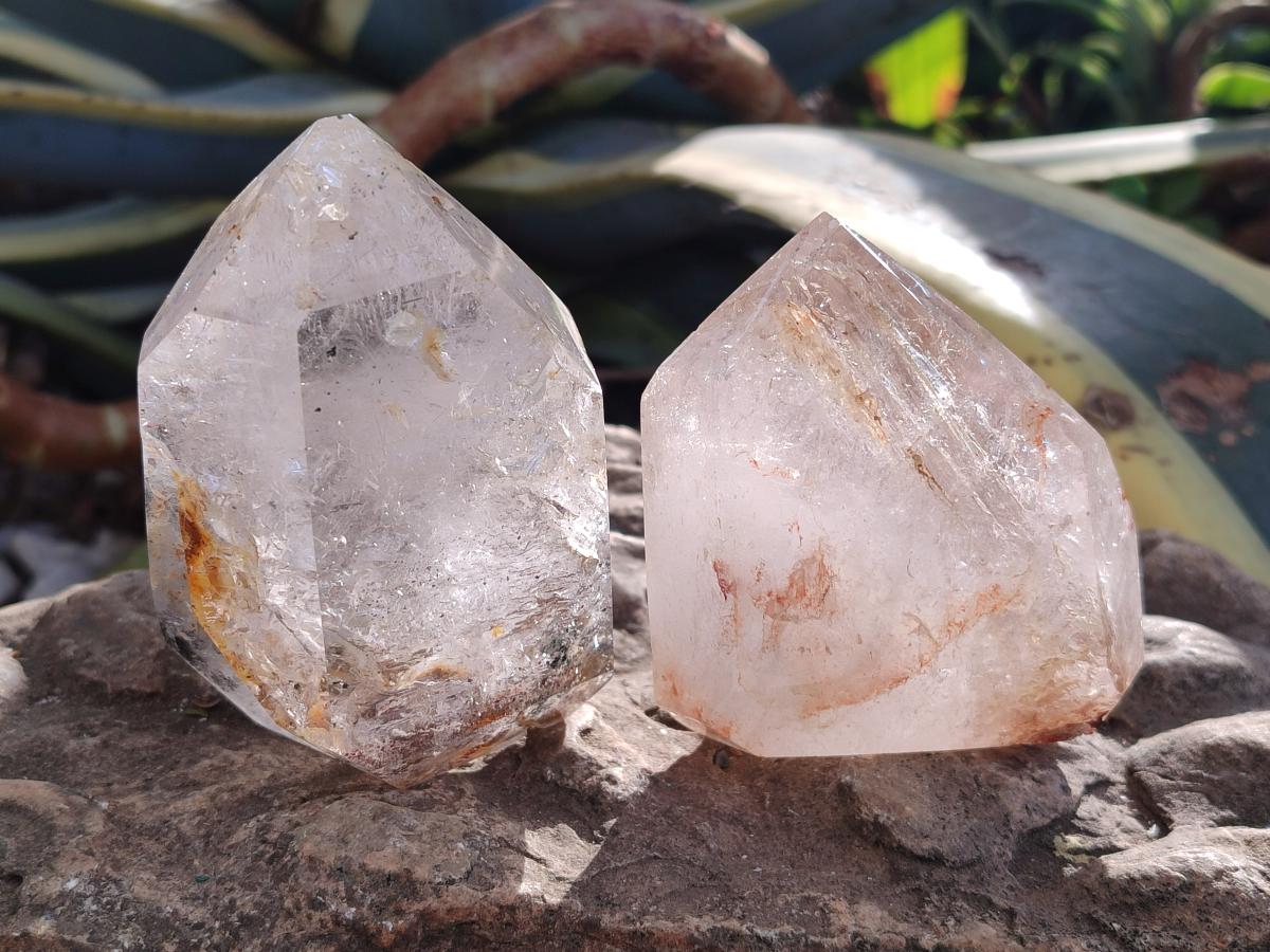 Polished Clear Window Quartz Display Crystals x 2 From Madagascar - Toprock Gemstones and Minerals 