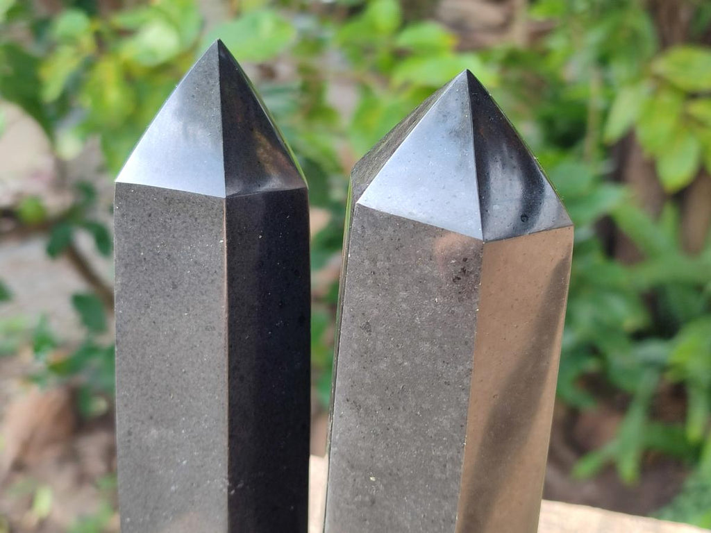 Polished Black Basalt Display Crystals x 3 From Madagascar - Toprock Gemstones and Minerals 