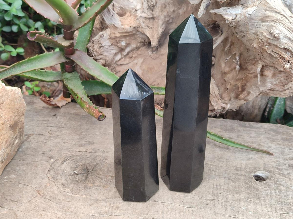 Polished Black Basalt Display Crystals x 3 From Madagascar - Toprock Gemstones and Minerals 