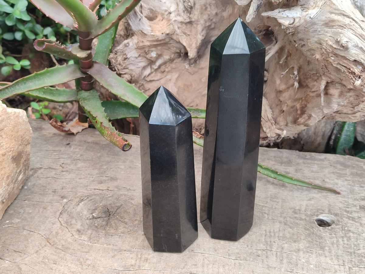 Polished Black Basalt Display Crystals x 3 From Madagascar - Toprock Gemstones and Minerals 